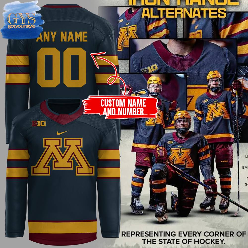 New 2025 Minnesota Golden Gophers Iron Range Alternates Custom Hockey Jersey Fan Gift - All Over Printed