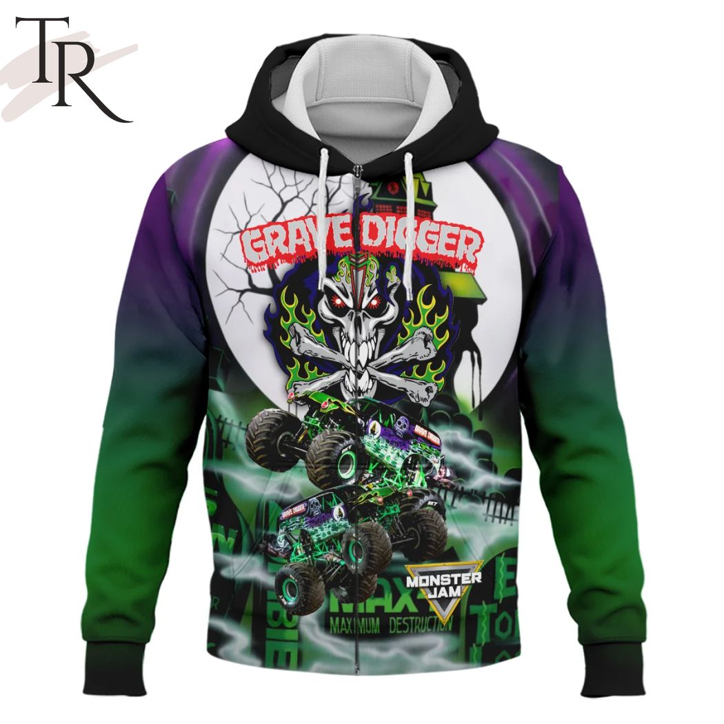 New 2025 Monster Jam Truck Grave Digger Grim HeadIcon Horror House Custom Hoodie - vazava store