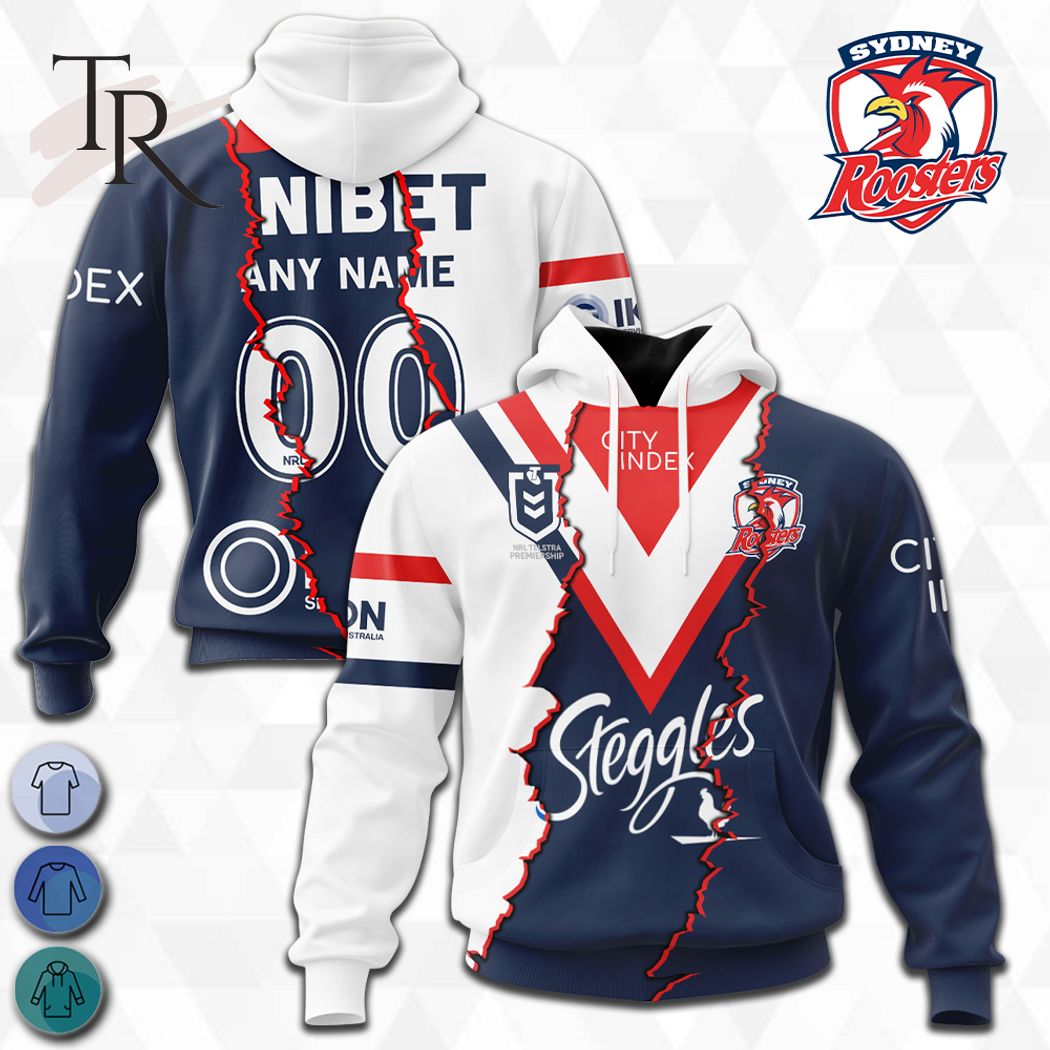 New 2025 Name And Number Sydney Roosters NRL 2023 Mix Jerseys Custom Hoodie 3D
