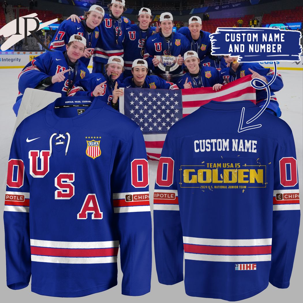 New 2025 Name Team USA Is Golden 2024 U.S National Junior Team World Junior Ice Hockey Champions 2024 Custom Hockey Jersey Fan Gift - All Over