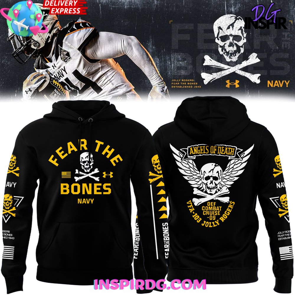 New 2025 Navy Midshipmen Angel Of Death Fear The Bones Black Custom Hoodie