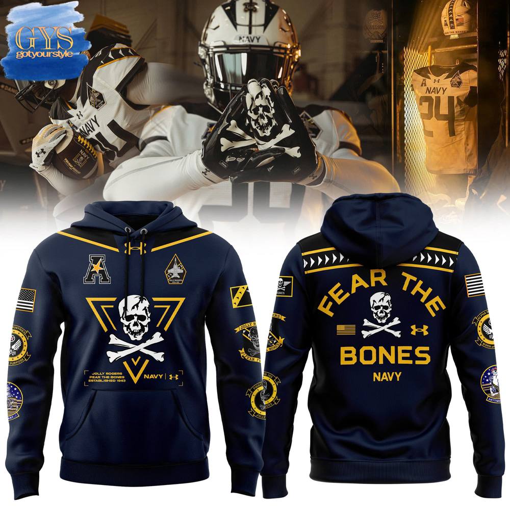 New 2025 Navy Midshipmen Jolly Rogers Fear The Bones Custom Hoodie