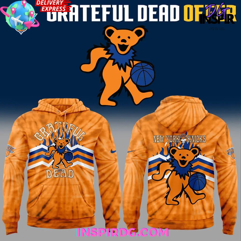 New 2025 New York Knicks x Grateful Dead Night Special Orange Custom Hoodie