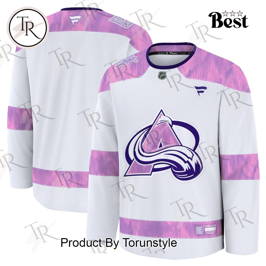 New 2025 NHL Colorado Avalanche 2024 Hockey Fights Cancer Practice Custom Hockey Jersey Fan Gift - White - All Over Printed