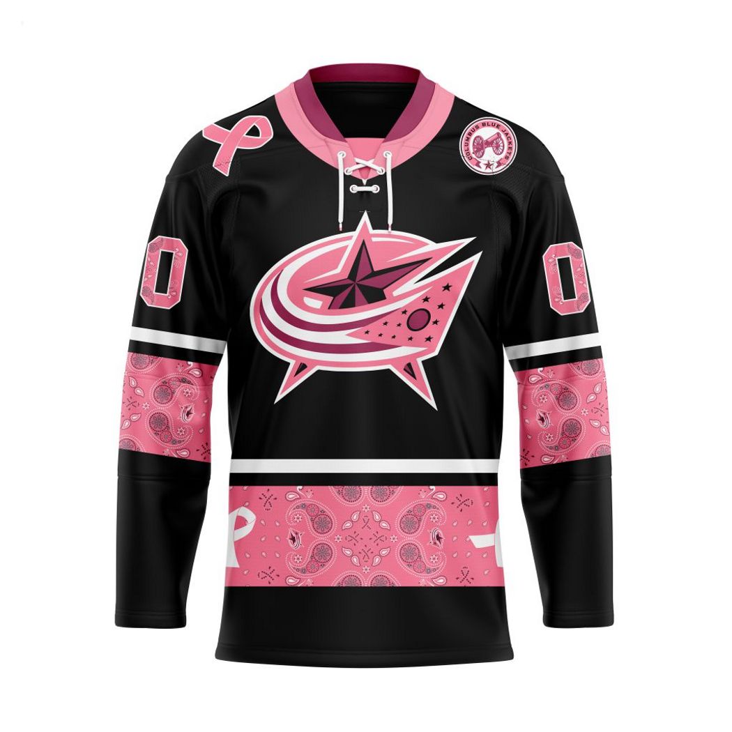 New 2025 NHL Columbus Blue Jackets Specialized Custom Hockey Jersey Fan Gift In Classic Style With Paisley! Pink Breast Cancer - All Over Printed