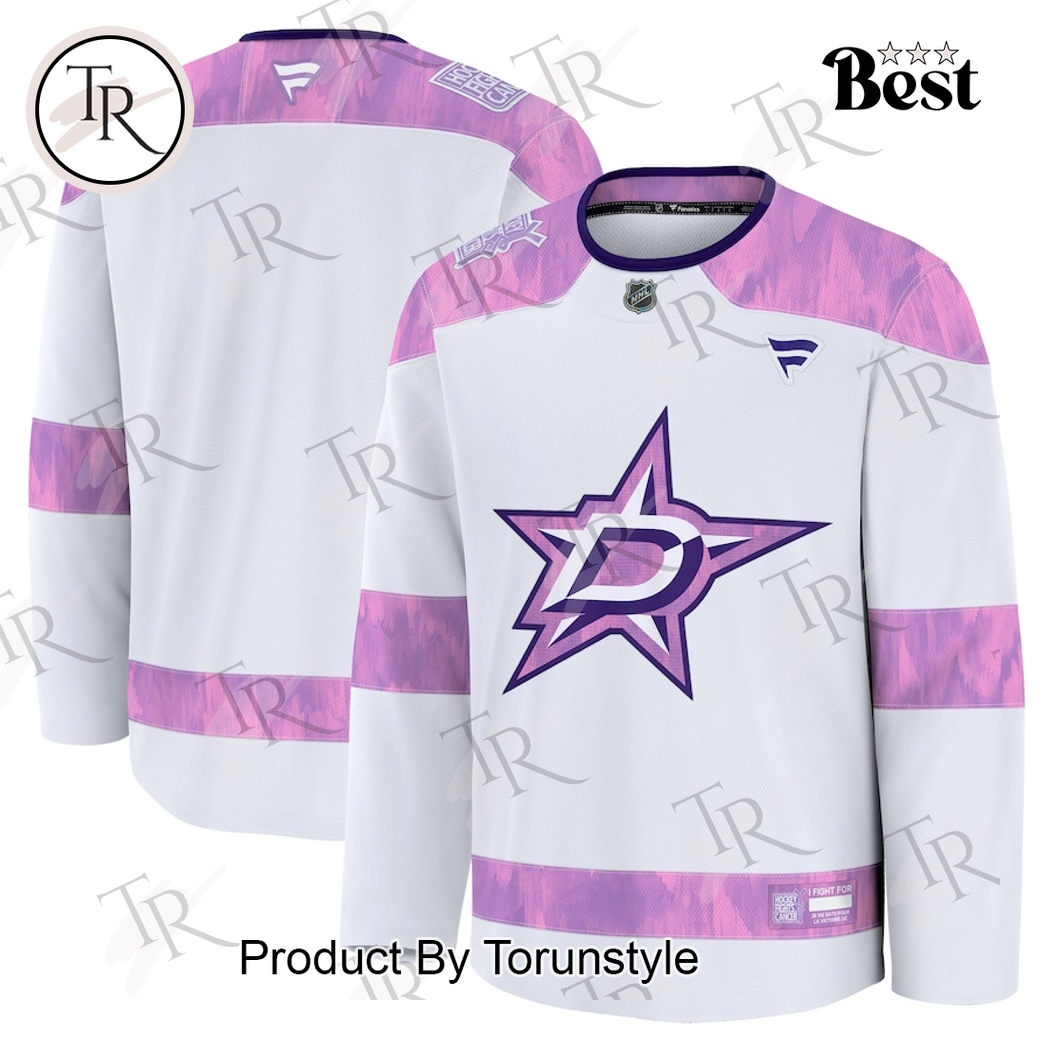 New 2025 NHL Dallas Stars 2024 Hockey Fights Cancer Practice Custom Hockey Jersey Fan Gift - White - All Over Printed