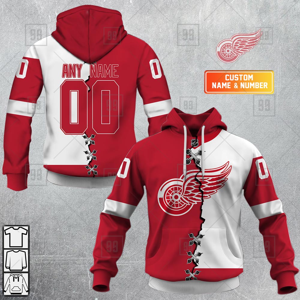 New 2025 NHL Detroit Red Wings Mix Jersey Personalized Custom Hoodie T Shirt Sweatshirt