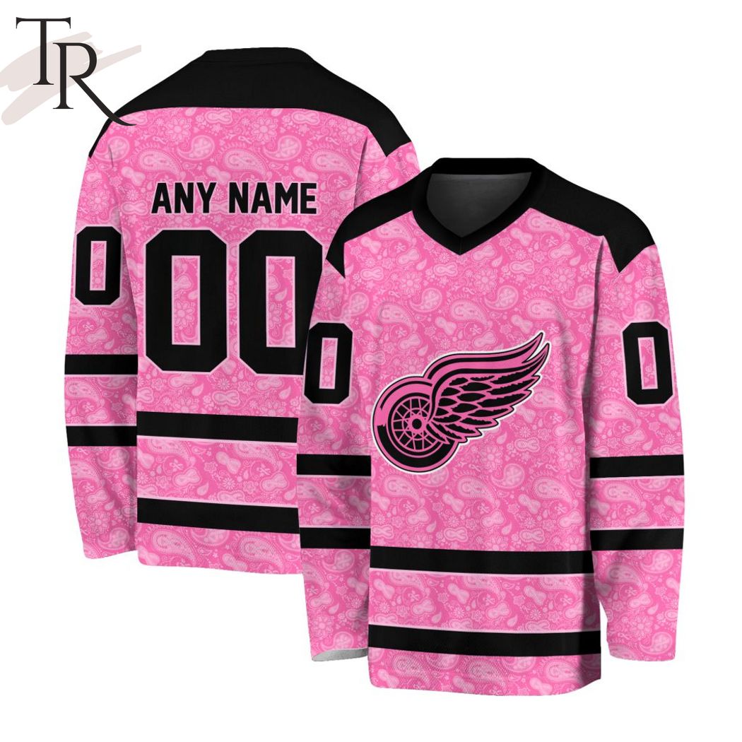 New 2025 NHL Detroit Red Wings Special Pink V-neck Long Sleeve - All Over Printed