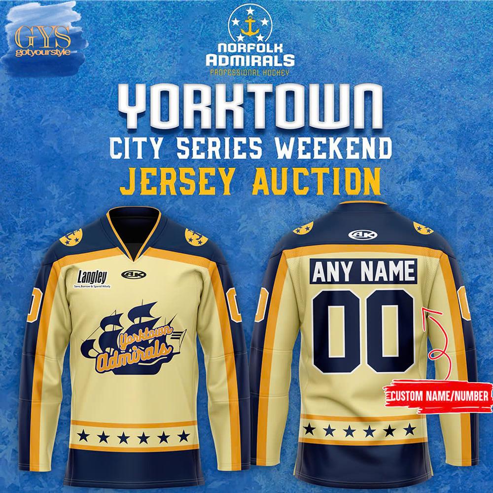 New 2025 Norfolk Admirals x Yorktown City Series 2025 Custom Hockey Jersey Fan Gift - All Over Printed
