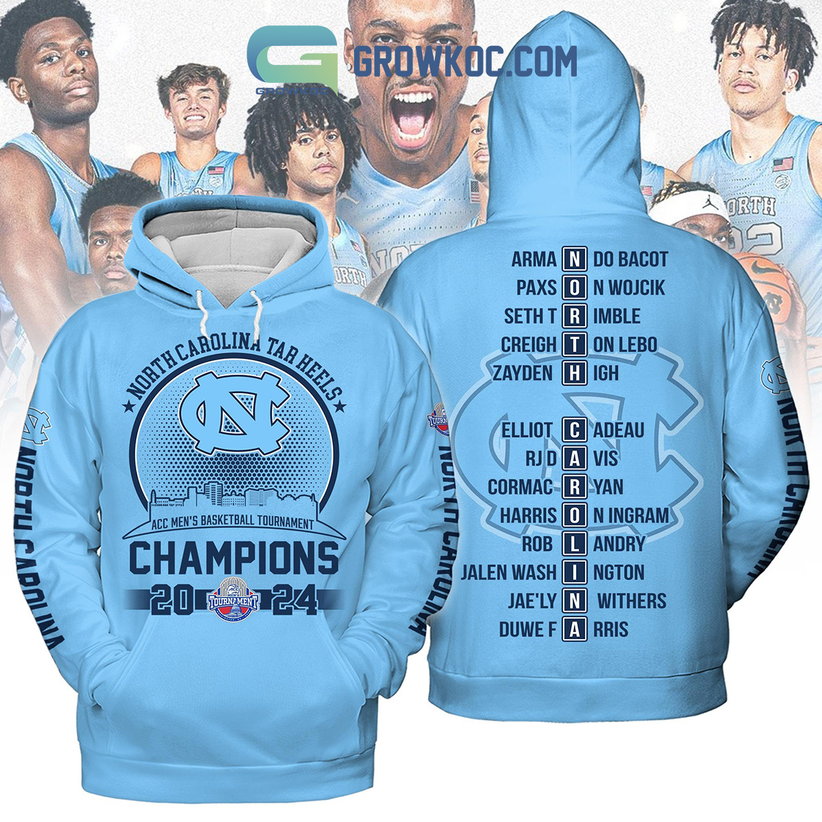 New 2025 North Carolina Tar Heels ACC Mens Basketball Tournament Champions 2024 Custom Hoodie T Shirt