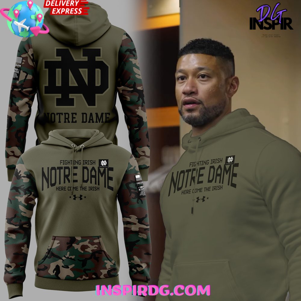 New 2025 Notre Dame Fighting Irish Here Come The Irish Special Camo Custom Hoodie