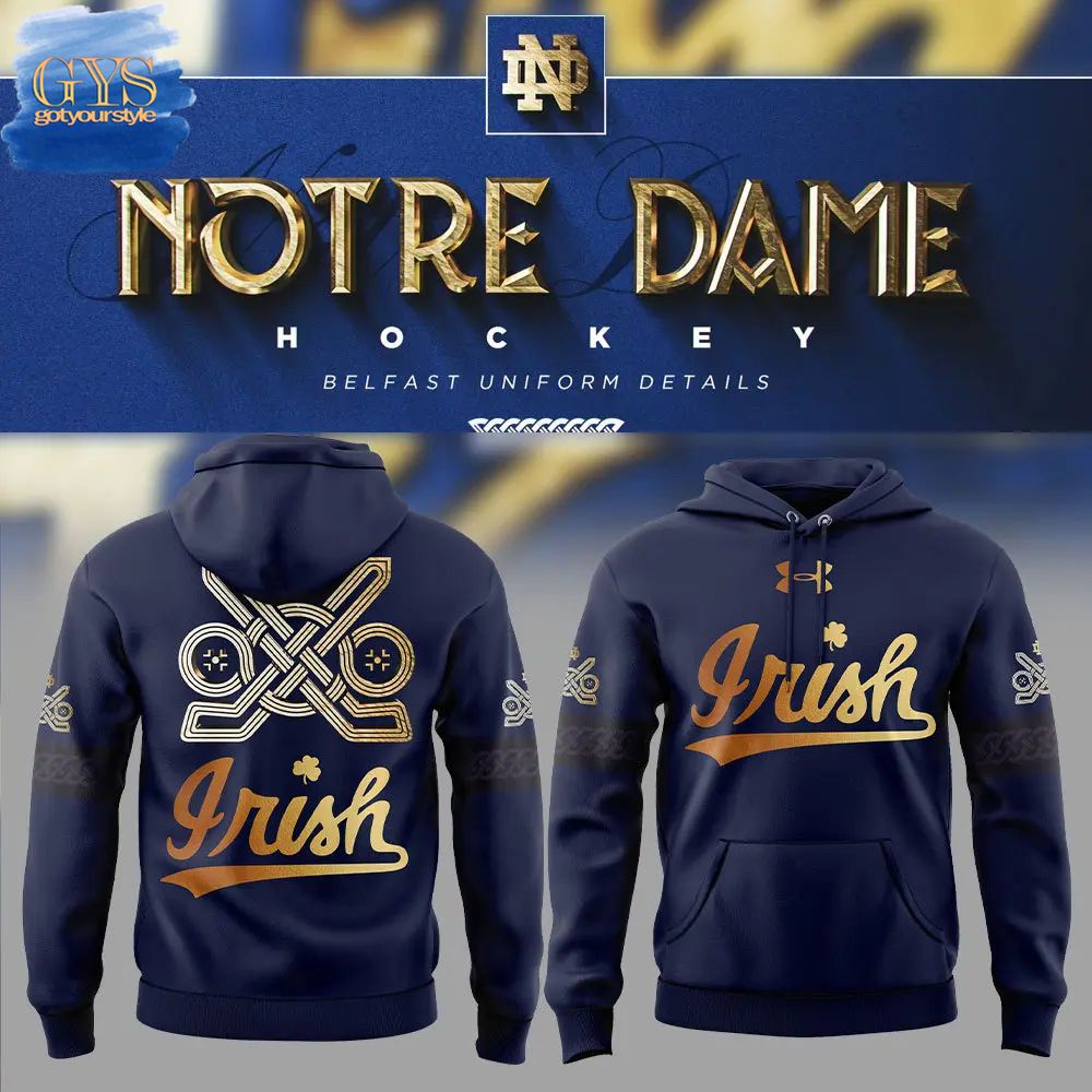 New 2025 Notre Dame Hockey Irish Gold Custom Hoodie