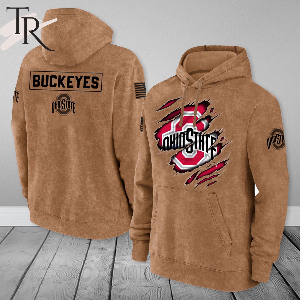 New 2025 Ohio State Buckeyes NCAA Salute To Service Club Pullover - Brown - Custom Hoodie