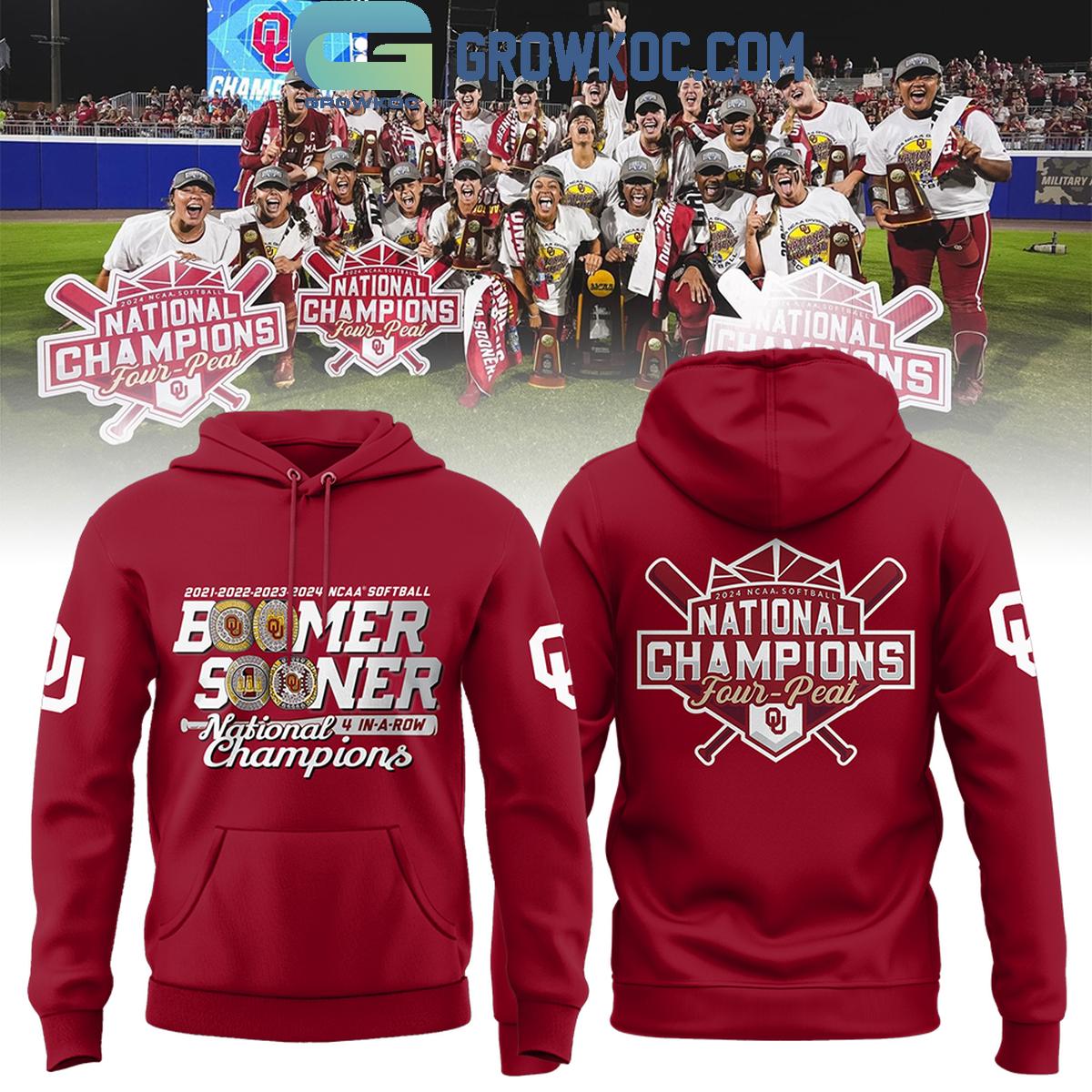 New 2025 Oklahoma Sooners 4-In-A-Row 2024 National Champions Softball 4-Peat Custom Hoodie Shirts