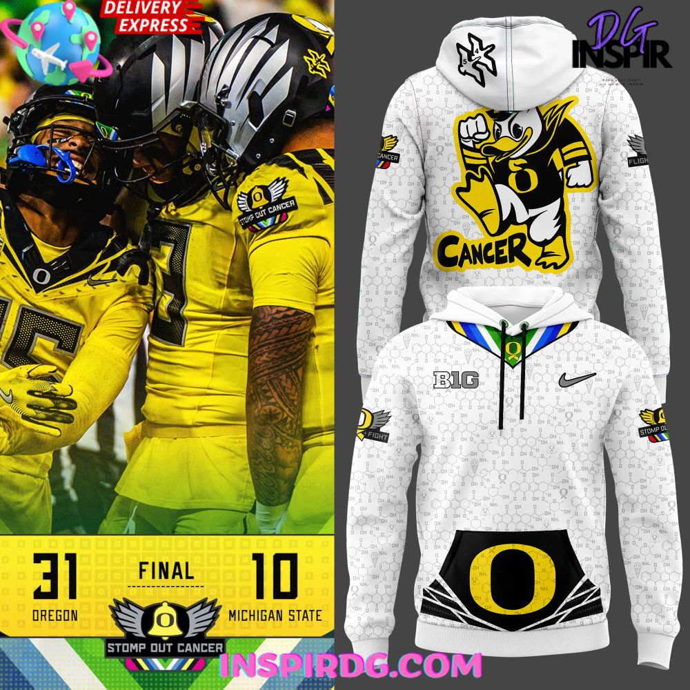 New 2025 Oregon Ducks Stomp Out Cancer 2024 White Chemistry Custom Hoodie