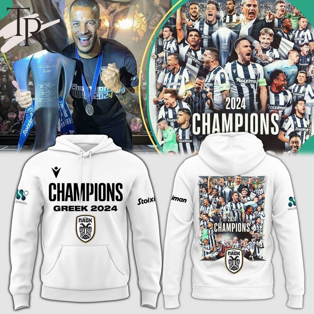 New 2025 PAOK FC Greece Champions Greek 2024 Custom Hoodie - White