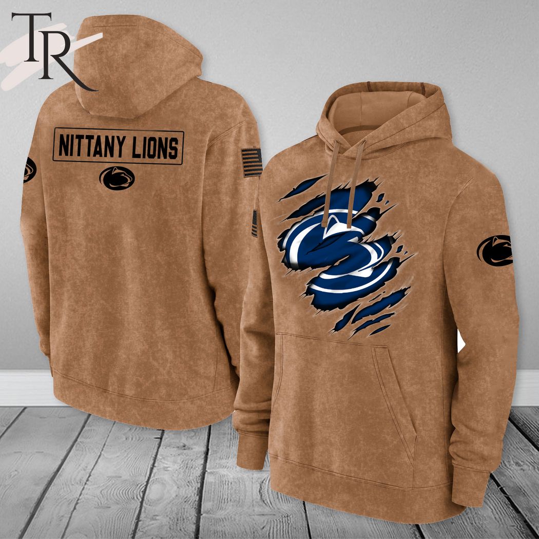 New 2025 Penn State Nittany Lions NCAA Salute To Service Club Pullover - Brown - Custom Hoodie