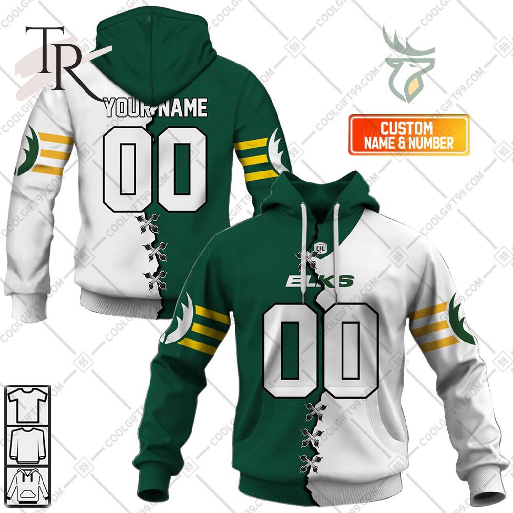 New 2025 Personalized CFL Edmonton Elks Mix Jersey Style Custom Hoodie