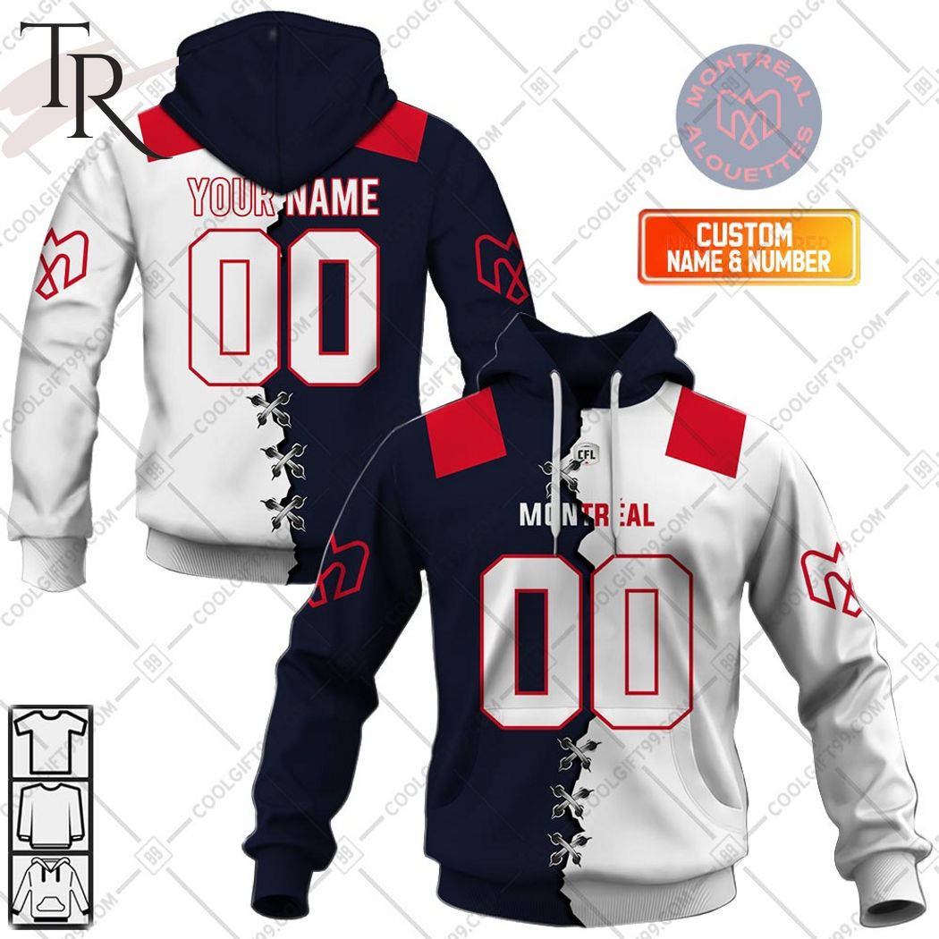 New 2025 Personalized CFL Montreal Alouettes Mix Jersey Style Custom Hoodie