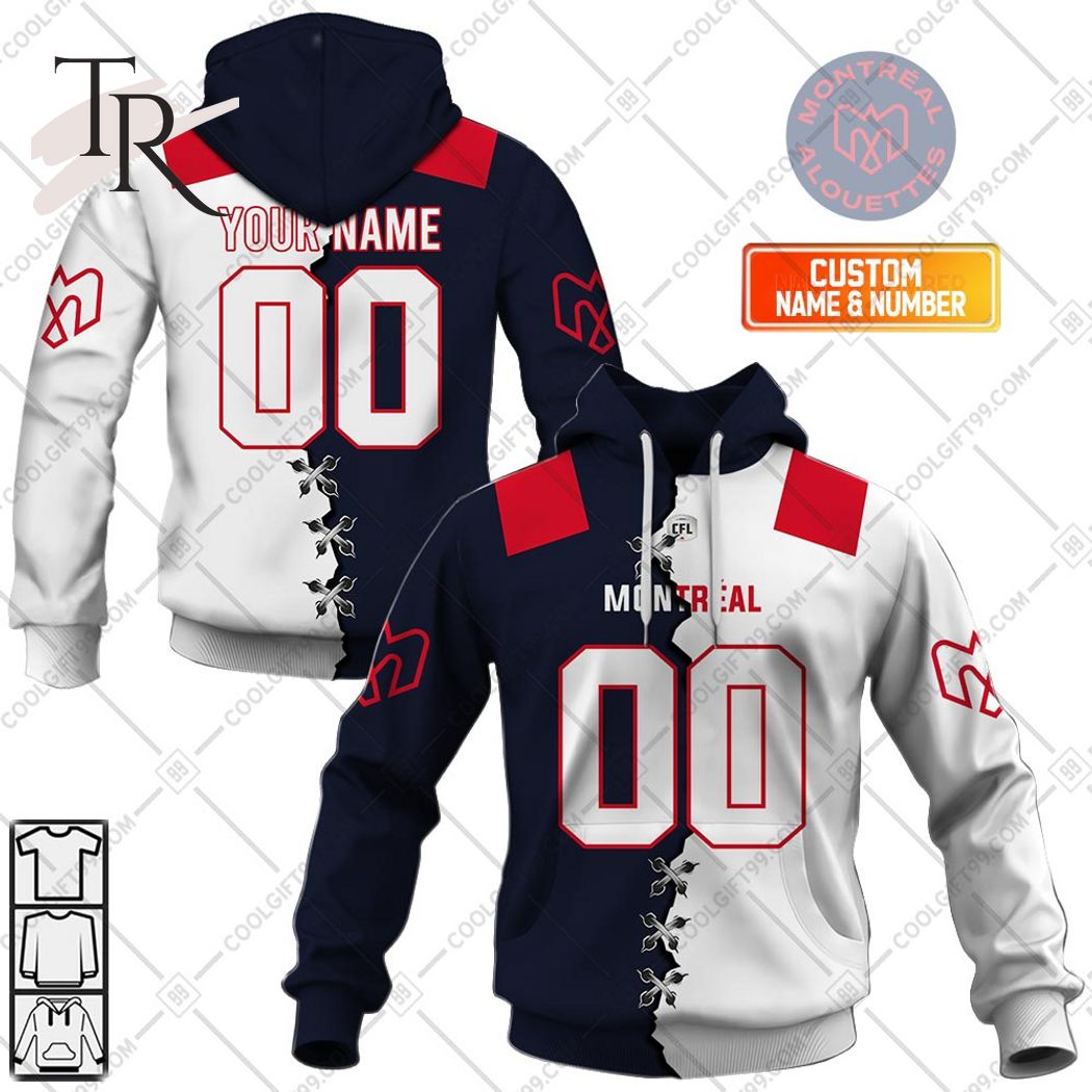 New 2025 Personalized CFL Montreal Alouettes Mix Jersey Style Custom Hoodie