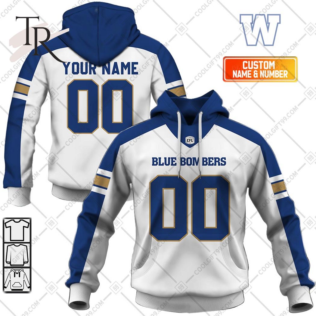 New 2025 Personalized CFL Winnipeg Blue Bombers Away Jersey Style Custom Hoodie