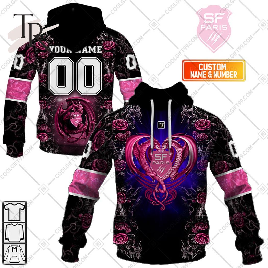 New 2025 Personalized Stade Francais Paris Rugby Rose Dragons Design Custom Hoodie