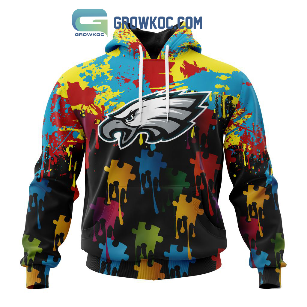 New 2025 Philadelphia Eagles Personalized Autism Awareness Puzzle Painting Custom Hoodie Shirts
