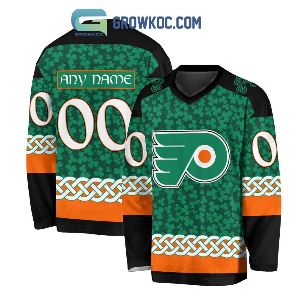New 2025 Philadelphia Flyers St.Patrick's Day Personalized Long Sleeve Custom Hockey Jersey Fan Gift - All Over Printed