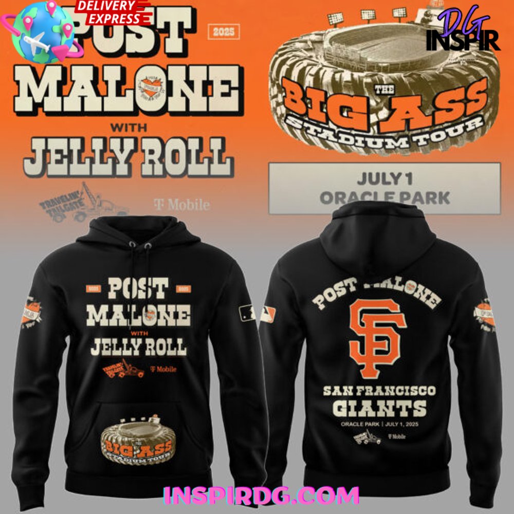 New 2025 Post Malone with Jelly Roll Big Ass Stadium Tour 2025 Black Custom Hoodie