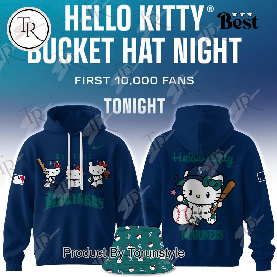 New 2025 Seattle Mariners Hello Kitty Bucket Hat Night Special Custom Hoodie - Blue