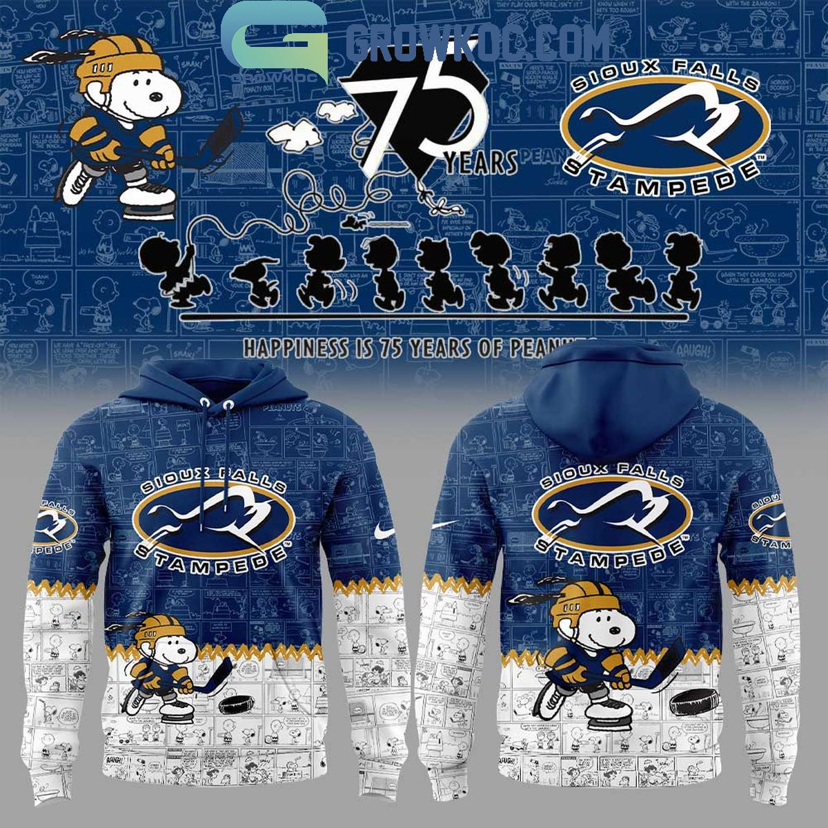New 2025 Sioux Falls Stampede 75th Anniversary Snoopy Peanuts Custom Hoodie T Shirt