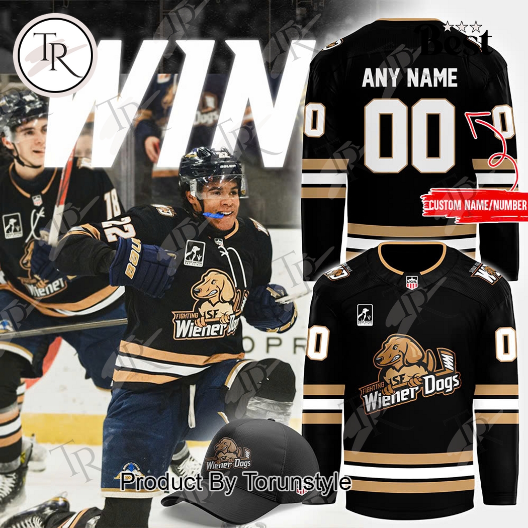 New 2025 Sioux Falls Stampede Fighting Wiener Dogs Name Custom Hockey Jersey Fan Gift - Black - All Over Printed