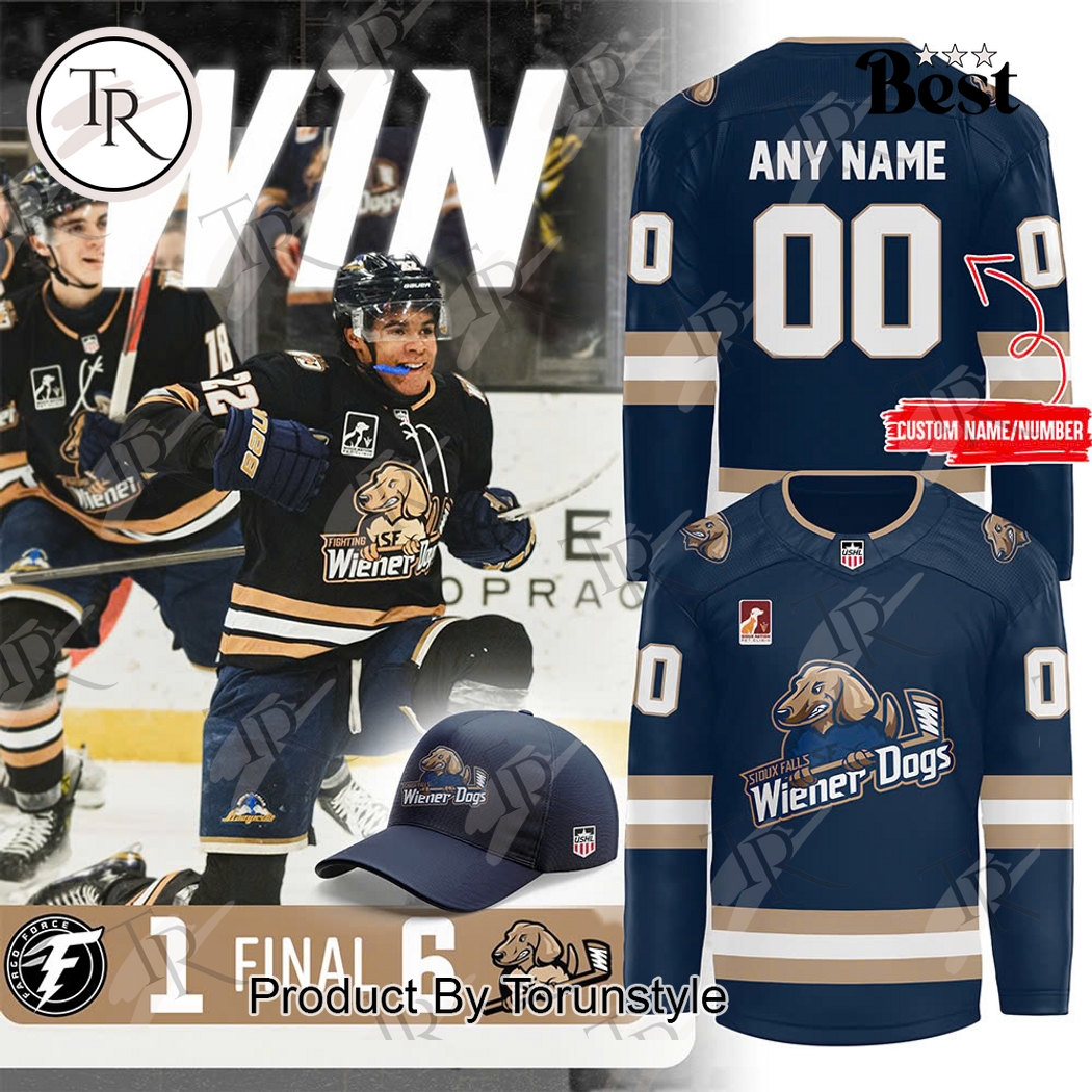 New 2025 Sioux Falls Stampede Fighting Wiener Dogs Name Custom Hockey Jersey Fan Gift - Blue - All Over Printed