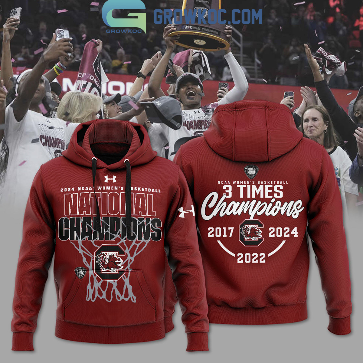 New 2025 South Carolina Gamecocks NCAA Womens Basketball 3 Times Champions Custom Hoodie Shirts Red