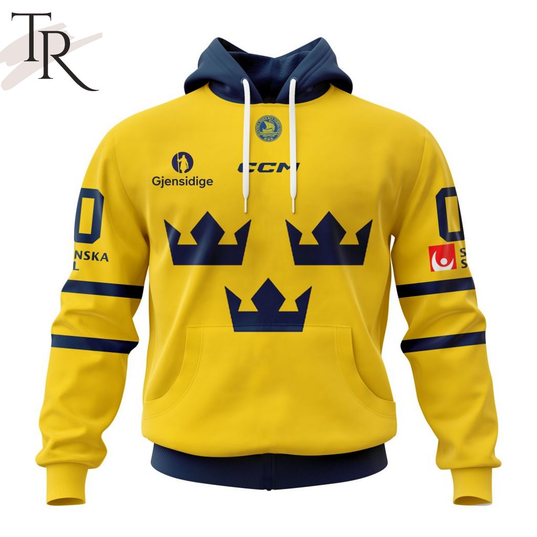 New 2025 Sweden National Ice Hockey Team Personalized Yellow Kits Custom Hoodie