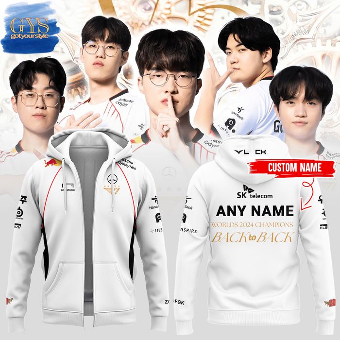 New 2025 T1 Worlds Champions White Zip Custom Hoodie