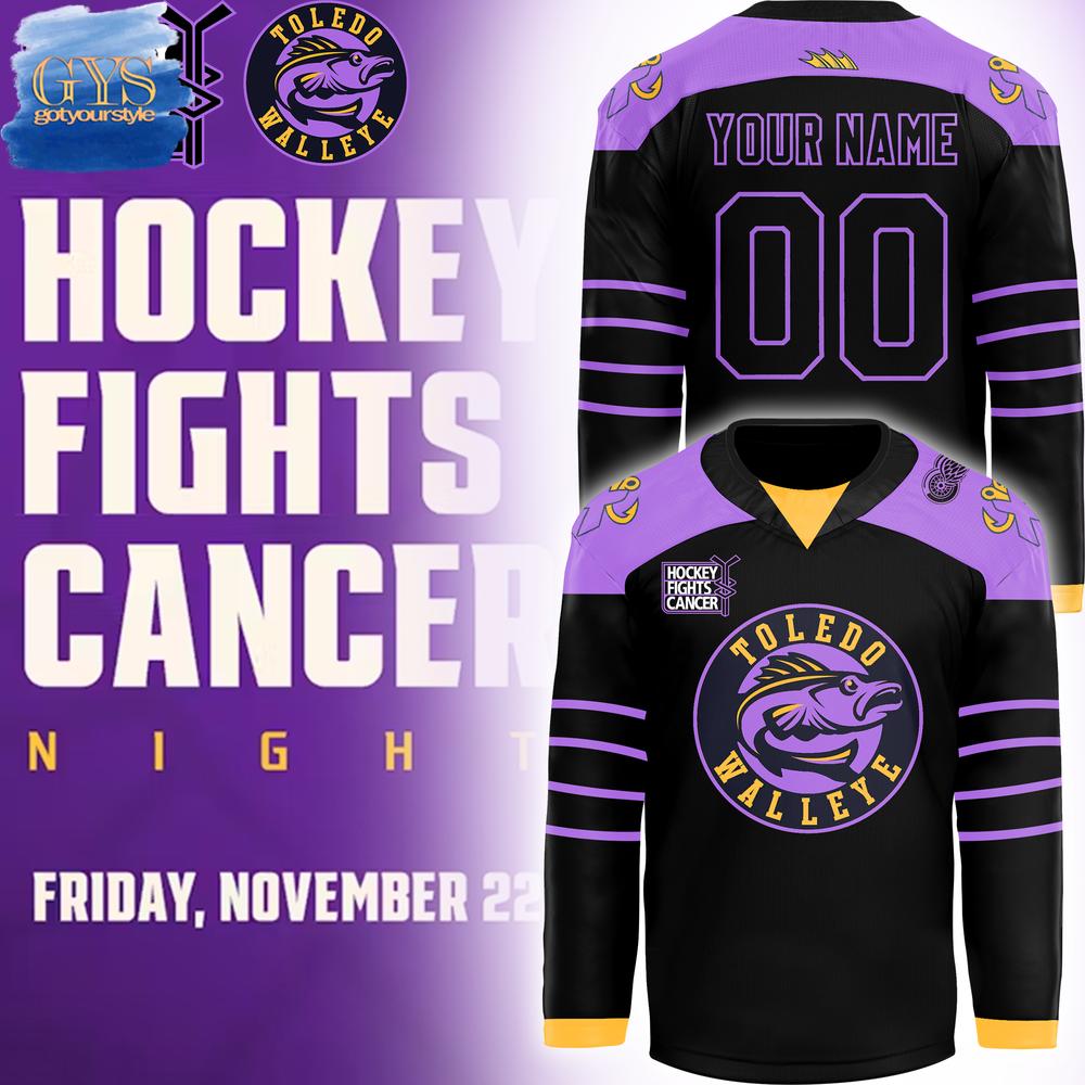 New 2025 Toledo Walleye x Hockey Fight Cancer Night 2024 Custom Hockey Jersey Fan Gift - All Over Printed