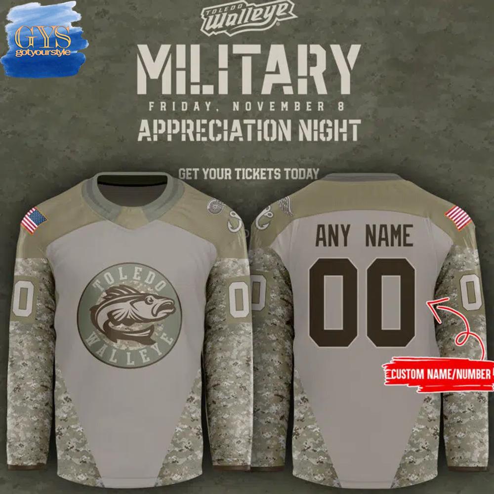New 2025 Toledo Walleye x Military Appreciation Night 2024 Custom Hockey Jersey Fan Gift - All Over Printed