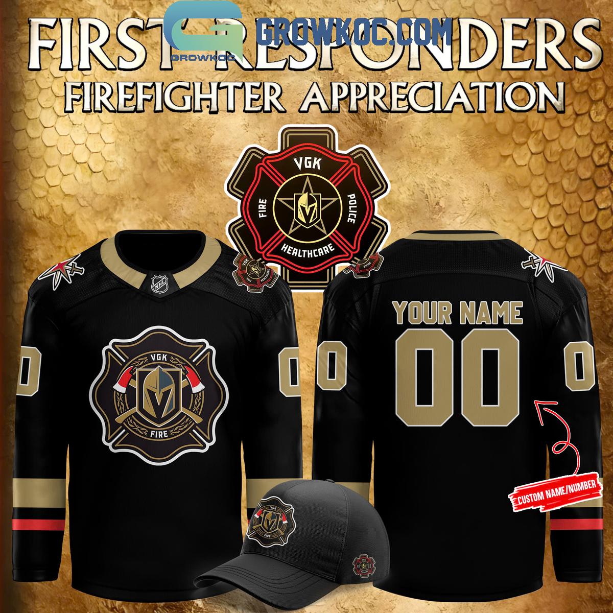 New 2025 Vegas Golden Knights For 2024 Firefighter Personalized Custom Hockey Jersey Fan Gift - All Over Printed