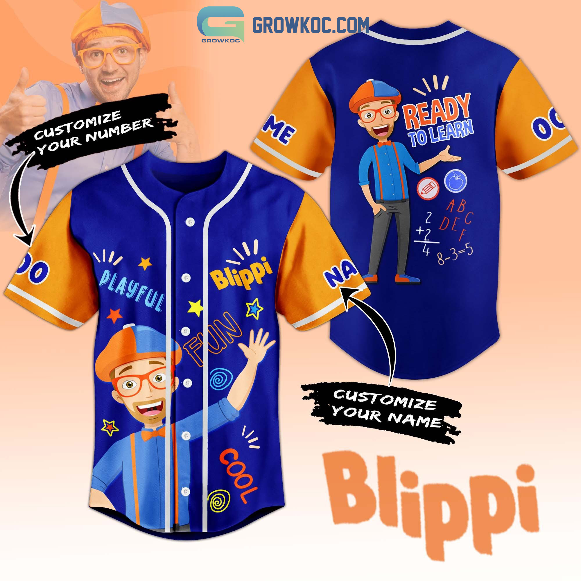 New Blippi Ready To Learn Fun Cool Personalized Baseball Custom Jersey Fan Gift