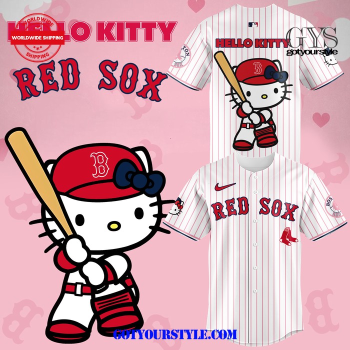 New Boston Red Sox Hello Kitty 2024 Pink Stripe Baseball Custom Jersey Fan Gift