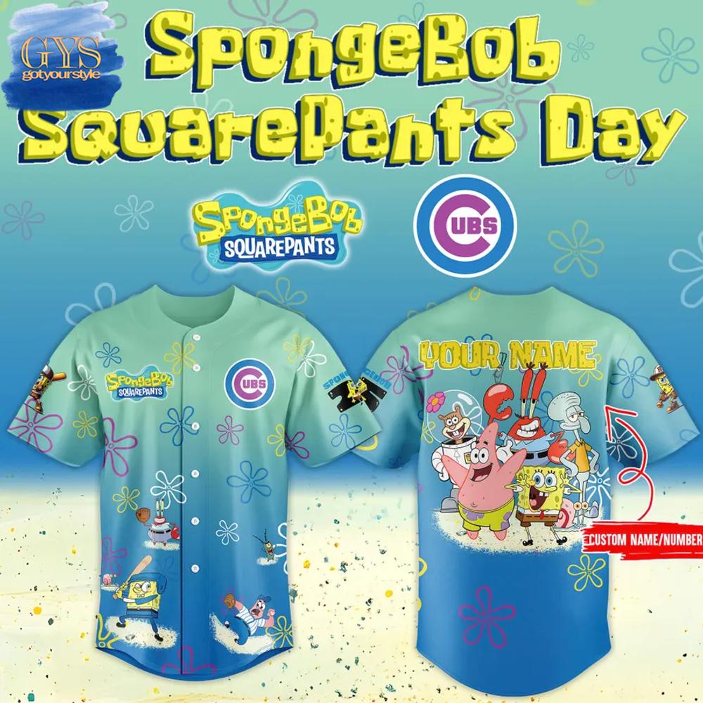 New Chicago Cubs SpongeBob 25th Anniversary Custom Baseball Custom Jersey Fan Gift