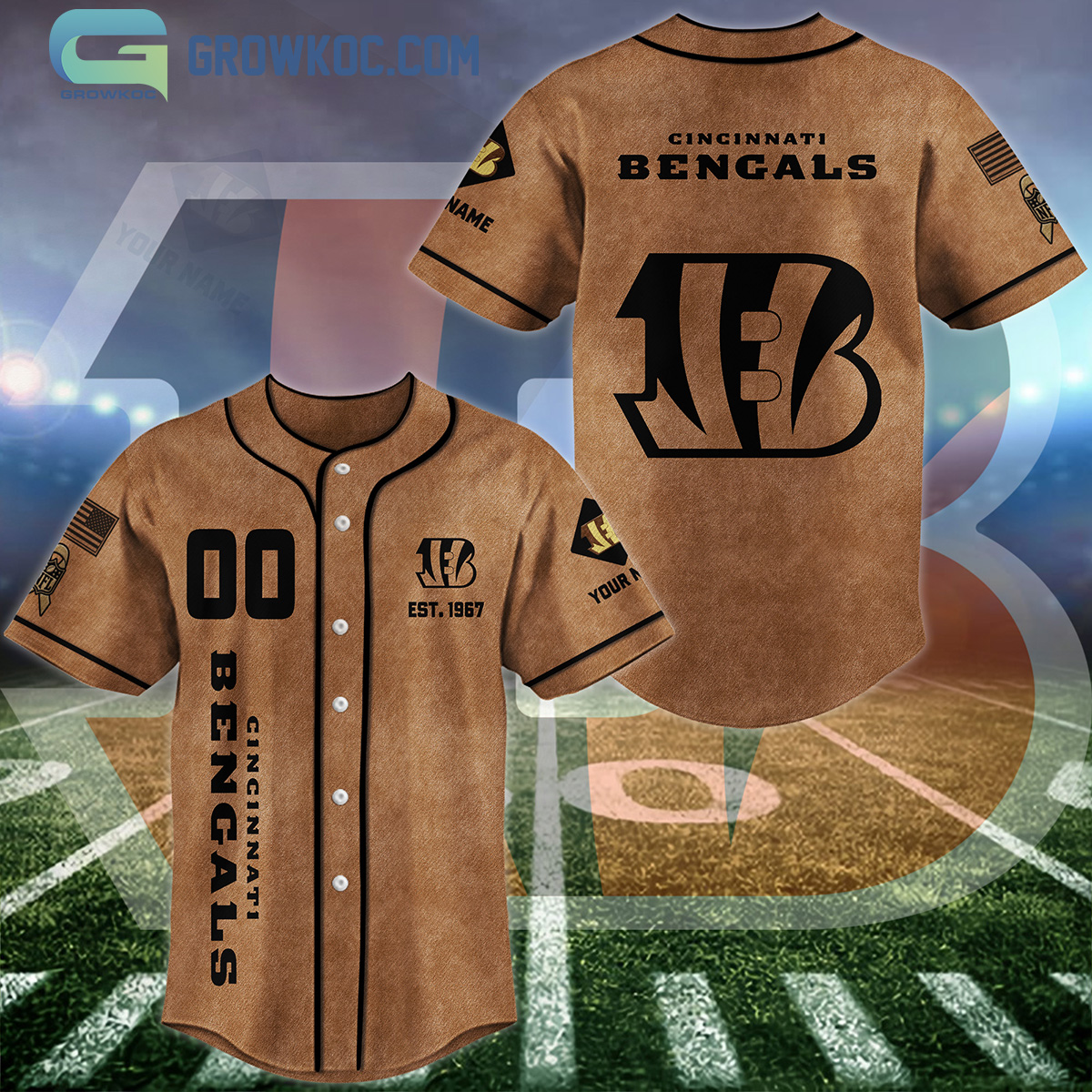 New Cincinnati Bengals Brown American Flag Personalized Baseball Custom Jersey Fan Gift