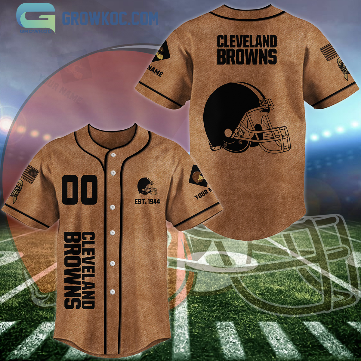 New Cleveland Browns Brown American Flag Personalized Baseball Custom Jersey Fan Gift