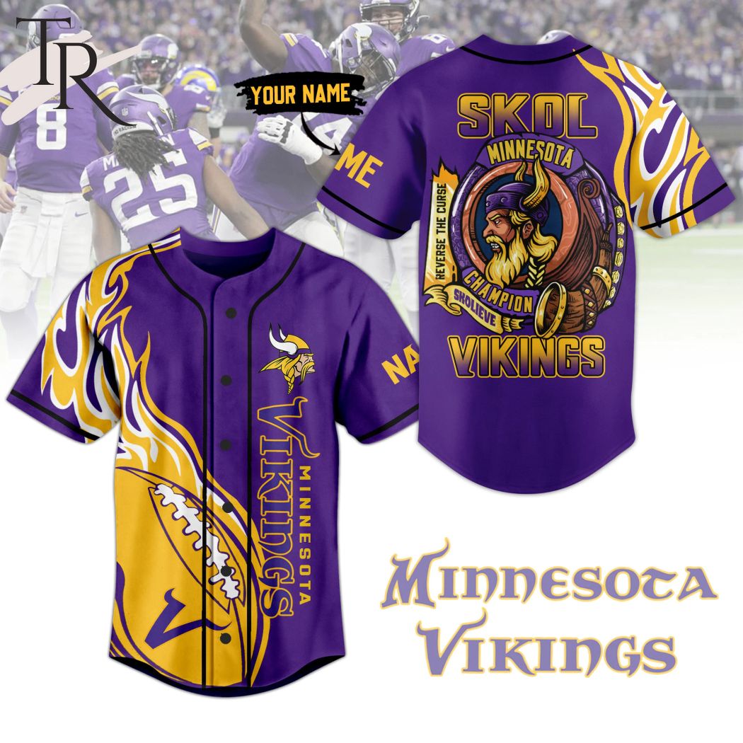 New Custom Name Skol Minnesota Vikings Champion Reverse The Crure Sholieve Baseball Custom Jersey Fan Gift
