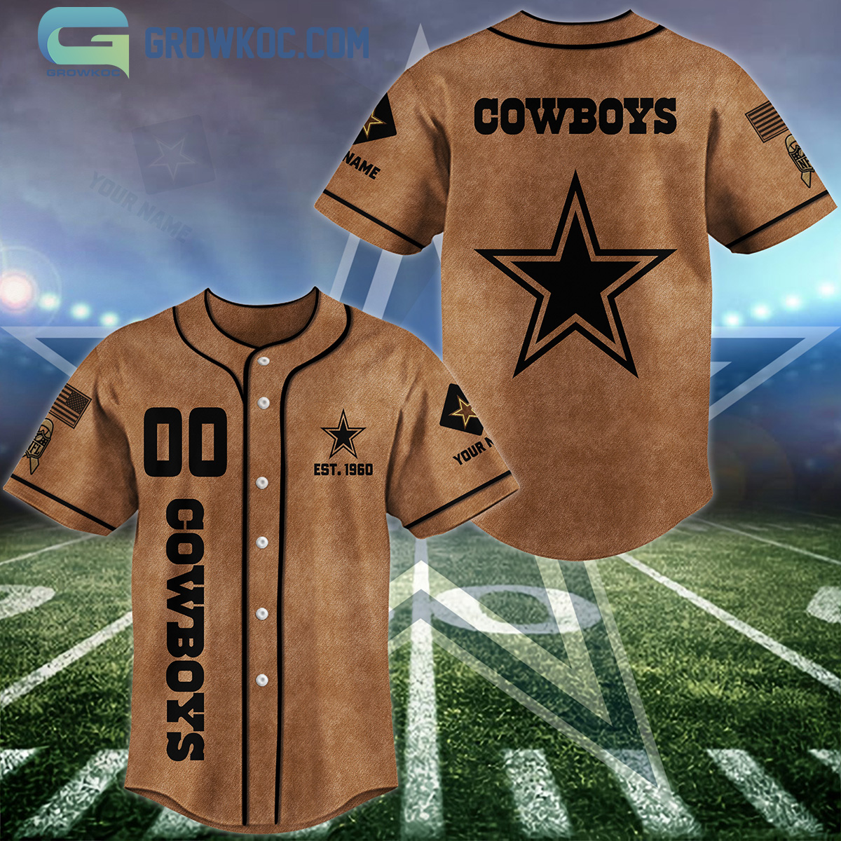 New Dallas Cowboys Brown American Flag Personalized Baseball Custom Jersey Fan Gift