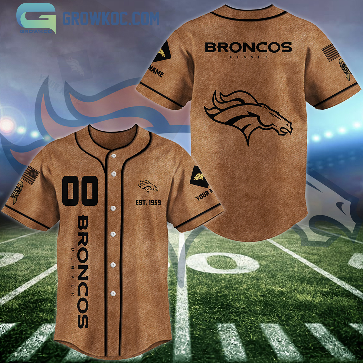 New Denver Broncos Brown American Flag Personalized Baseball Custom Jersey Fan Gift