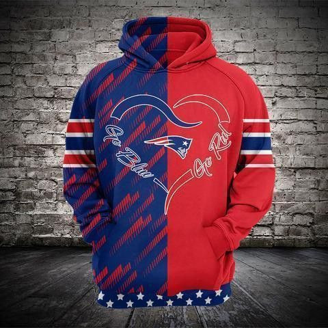 New England Patriots Heart Go Blue Go Red Hoodie  Zip Hoodie