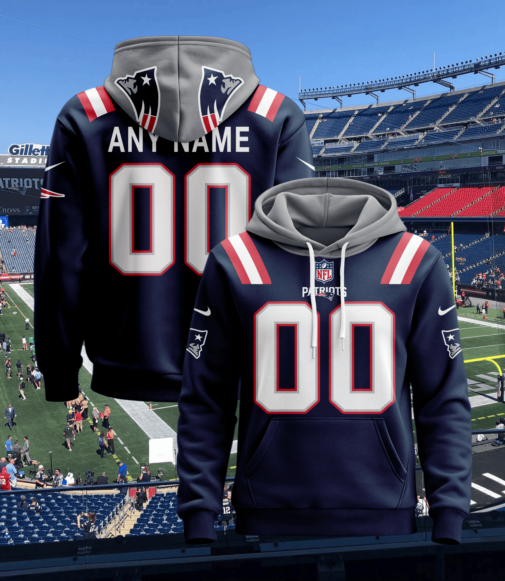 New England Patriots Personalized Name And Number NFL 3D Hoodie Version 49