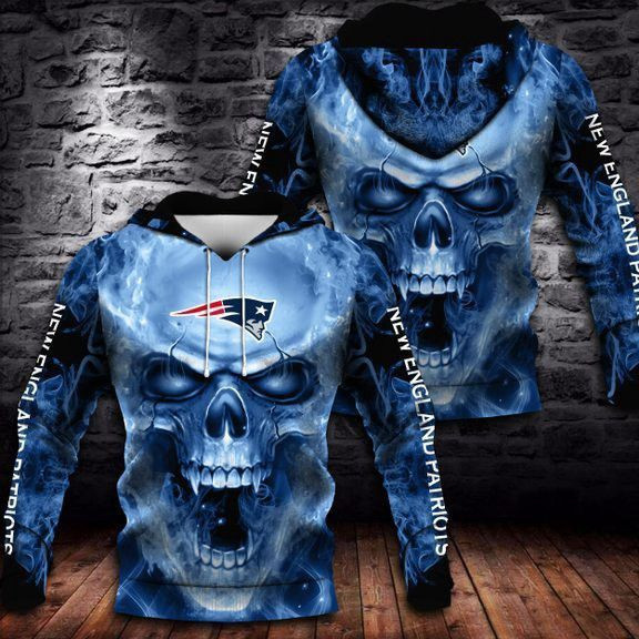 New England Patriots Skull Hoodie  Zip Hoodie Style 1377 Gift For Sport Music Fans